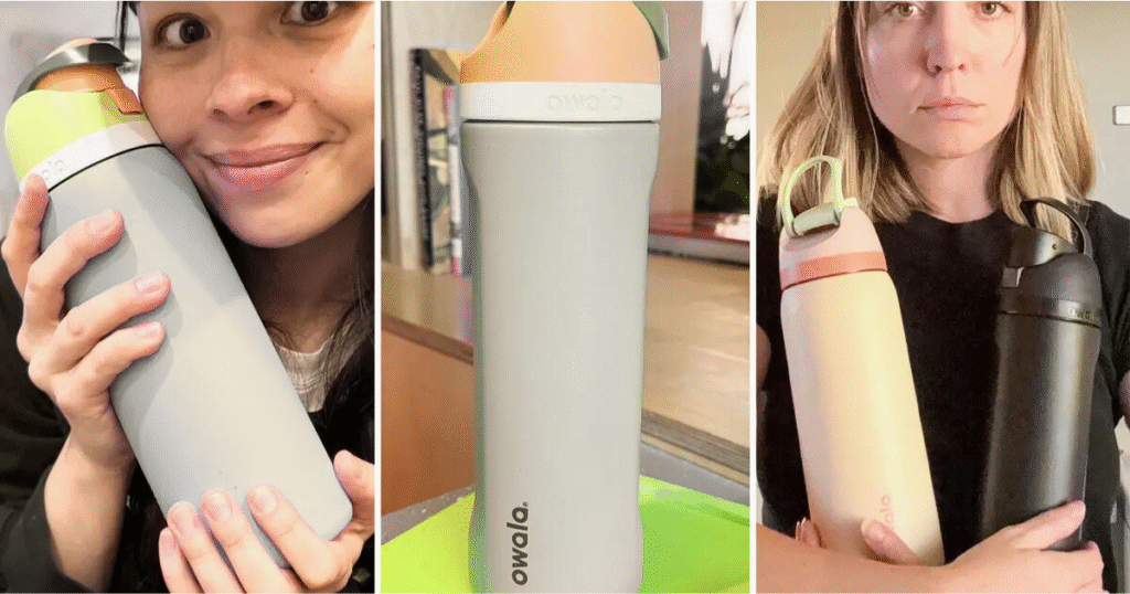 Four women showcase their water bottles, ideal for travel, school, and gym use.