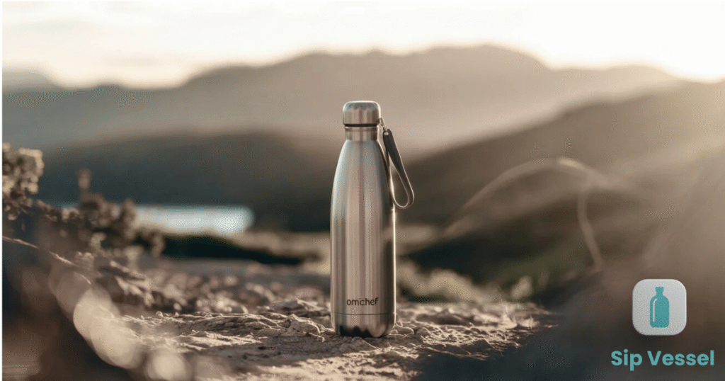 A stainless steel water bottle resting on the ground, featured in the article about myths surrounding stainless steel bottles.