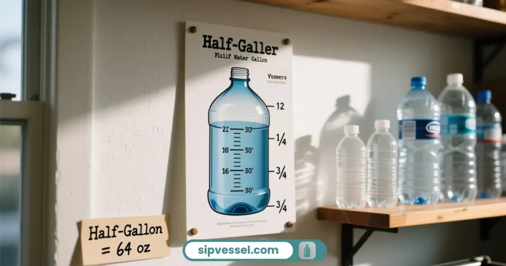 how many water bottles is half a gallon