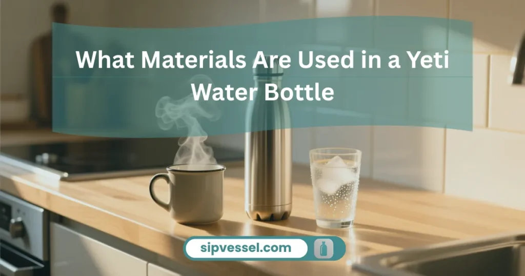 Stainless steel materials and construction components used to build a Yeti Water Bottle in a clean workshop setting