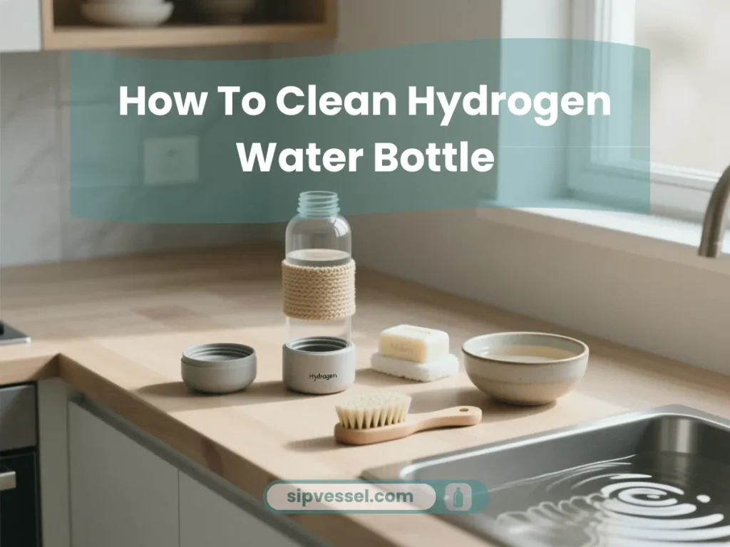 Clean and organized setup showing how to clean hydrogen water bottle with natural tools.