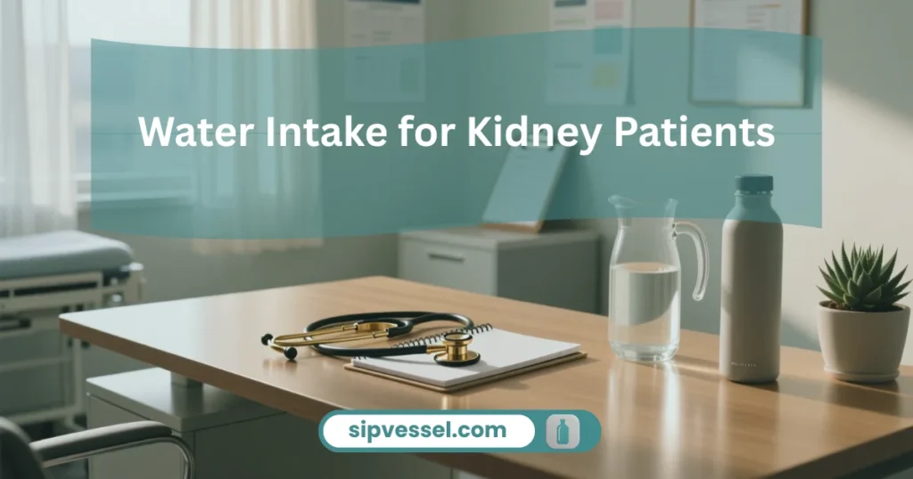 A zoomed-out medical-themed image showing water intake guidance related to how many bottles are in 3 liters for safe hydration.