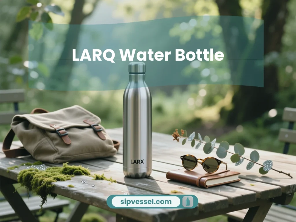 Modern LARQ Water Bottle placed outdoors on a clean surface for lifestyle hydration photography.