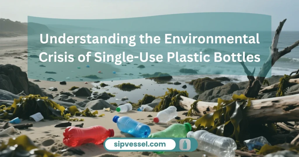 Environmental crisis showing single-use plastic bottles scattered in nature highlighting why reusable water bottles are important