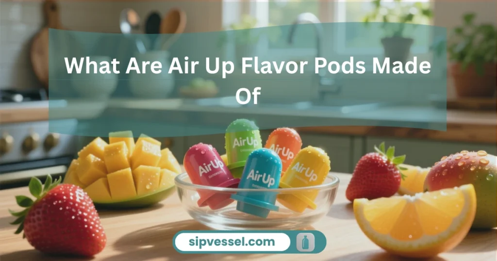 Air Up Water Bottle flavor pods with fresh fruits, showing natural ingredients and aroma-based hydration