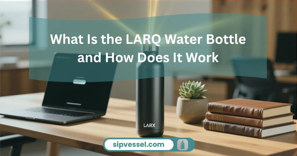 LARQ Water Bottle showing UV-C purification concept in a natural setting.