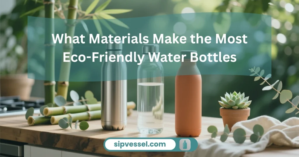 Different eco-friendly materials for reusable water bottles including stainless steel glass and BPA-free plastic options